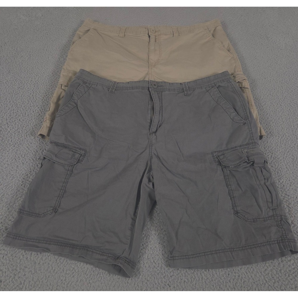 LOT OF‎ 2 Unionbay Shorts Mens 40 Khaki Grey Cargo Straight Leg Cotton Stretch